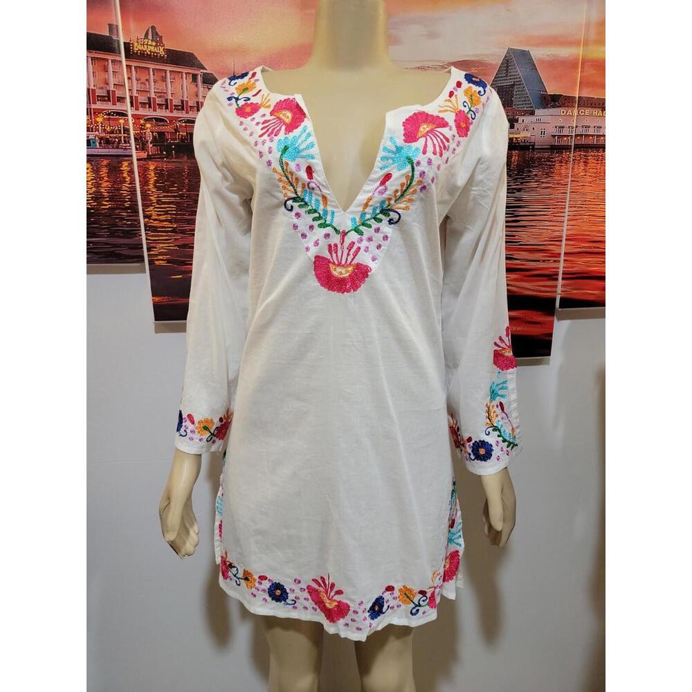DEBBIE KATZ Resort SOUTH BEACH DRESS COVERUP Floral EMBROIDERED WOMENS SMALL #X